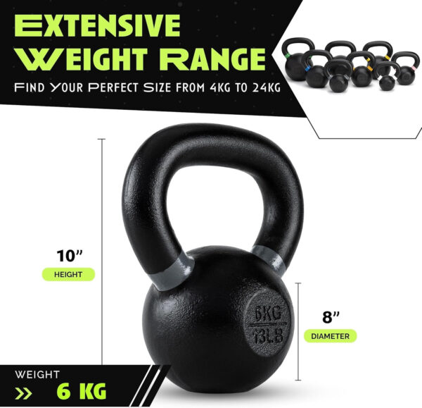 Single Cast Iron Kettlebell | Powder Coated - Wide Handle Weights for Core & Glute Workouts Swings, Squats, Deadlifts Strength, Endurance & Flexibility for Men & Women
