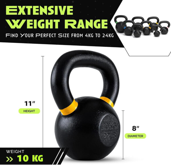 Single Cast Iron Kettlebell | Powder Coated - Wide Handle Weights for Core & Glute Workouts Swings, Squats, Deadlifts Strength, Endurance & Flexibility for Men & Women
