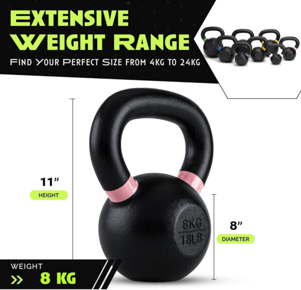 Single Cast Iron Kettlebell | Powder Coated - Wide Handle Weights for Core & Glute Workouts Swings, Squats, Deadlifts Strength, Endurance & Flexibility for Men & Women