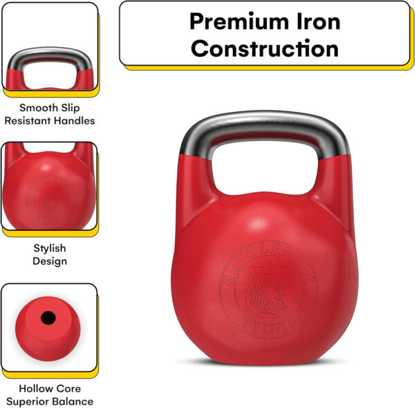 Kettlebell Kings Competition Kettlebells Weight (35mm handle) 8-48 KG | Hand weights Workout Gym Equipment & Strength training sets for Women & Men for Home Gym | Suitable for High Repetition Workouts