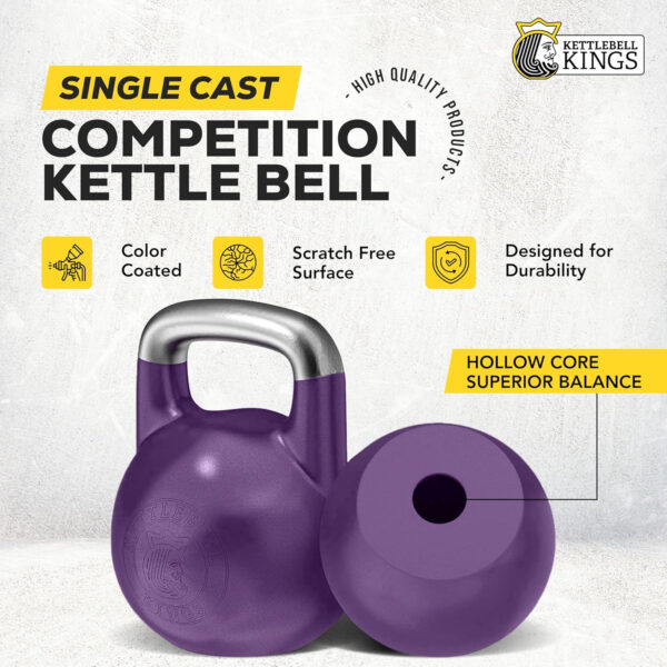 Kettlebell Kings Competition Kettlebells Weight (35mm handle) 8-48 KG | Hand weights Workout Gym Equipment & Strength training sets for Women & Men for Home Gym | Suitable for High Repetition Workouts