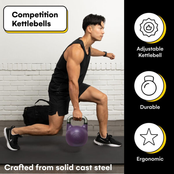 Kettlebell Kings Competition Kettlebells Weight (35mm handle) 8-48 KG | Hand weights Workout Gym Equipment & Strength training sets for Women & Men for Home Gym | Suitable for High Repetition Workouts