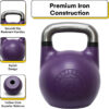 Kettlebell Kings Competition Kettlebells Weight (35mm handle) 8-48 KG | Hand weights Workout Gym Equipment & Strength training sets for Women & Men for Home Gym | Suitable for High Repetition Workouts