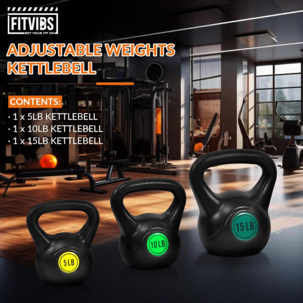 Fitvids Wide Grip 3-Piece or 4-Piece Kettlebell Exercise Fitness Weight Set, Include 5 lbs, 10 lbs, 15 lbs and 20 lbs, Set of 3 or Set of 4