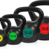 Wide Grip 3-Piece or 4-Piece Kettlebell Exercise Fitness Weight Set, Include 5 lbs, 10 lbs, 15 lbs and 20 lbs, Set of 3 or Set of 4