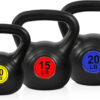 Wide Grip 3-Piece or 4-Piece Kettlebell Exercise Fitness Weight Set, Include 5 lbs, 10 lbs, 15 lbs and 20 lbs, Set of 3 or Set of 4