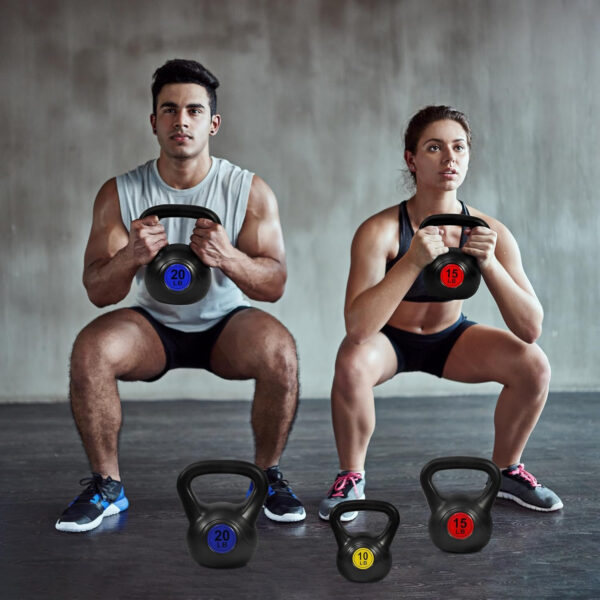 Wide Grip 3-Piece or 4-Piece Kettlebell Exercise Fitness Weight Set, Include 5 lbs, 10 lbs, 15 lbs and 20 lbs, Set of 3 or Set of 4