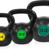 Wide Grip 3-Piece or 4-Piece Kettlebell Exercise Fitness Weight Set, Include 5 lbs, 10 lbs, 15 lbs and 20 lbs, Set of 3 or Set of 4