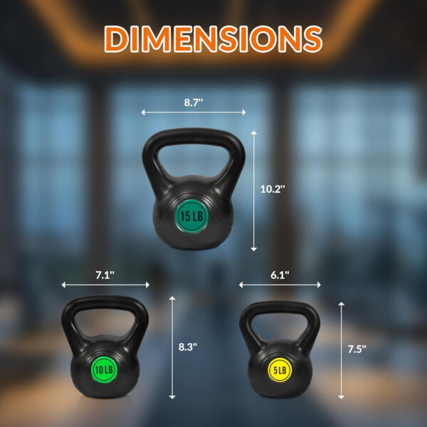 Wide Grip 3-Piece or 4-Piece Kettlebell Exercise Fitness Weight Set, Include 5 lbs, 10 lbs, 15 lbs and 20 lbs, Set of 3 or Set of 4