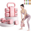 Lightweight Adjustable Dumbbell Kettlebell Set - 4 in 1 Free Weight Set with Kettlebell Grip Converter, Each 2.2 3.3 4.4 5.5lb Quick Change Weight Women Dumbbell Set for Small Spaces Home Gym