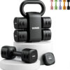 Lightweight Adjustable Dumbbell Kettlebell Set - 4 in 1 Free Weight Set with Kettlebell Grip Converter, Each 2.2 3.3 4.4 5.5lb Quick Change Weight Women Dumbbell Set for Small Spaces Home Gym