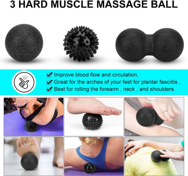 Foam Roller Set - High Density Back Roller, Muscle Roller Stick,2 Foot Fasciitis Ball, Stretching Strap, Massager Ball for Whole Body Physical Therapy & Exercise, Yoga, Back Pain, Leg, Deep Tissue