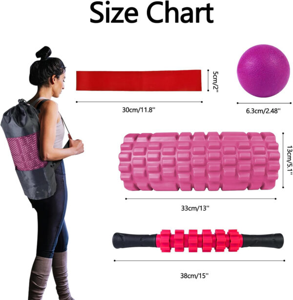 5 in 1 Foam Roller Set, Trigger Point Foam Roller Patented, Massage Stick, Massage Ball, Resistance Band for Deep Muscle Massage Pilates Yoga, Fitness Exercise for Whole Body