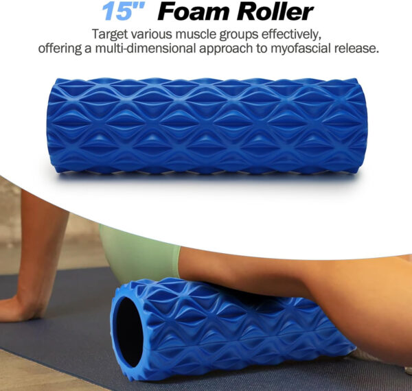 5 in 1 Foam Roller Set, Trigger Point Foam Roller Patented, Massage Stick, Massage Ball, Resistance Band for Deep Muscle Massage Pilates Yoga, Fitness Exercise for Whole Body