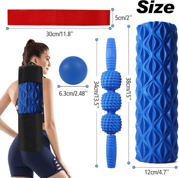 5 in 1 Foam Roller Set, Trigger Point Foam Roller Patented, Massage Stick, Massage Ball, Resistance Band for Deep Muscle Massage Pilates Yoga, Fitness Exercise for Whole Body