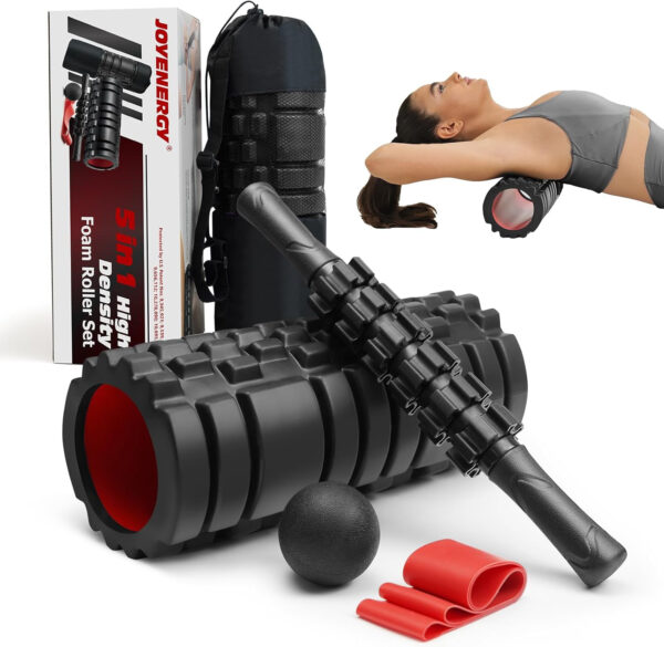 5 in 1 Foam Roller Set, Trigger Point Foam Roller Patented, Massage Stick, Massage Ball, Resistance Band for Deep Muscle Massage Pilates Yoga, Fitness Exercise for Whole Body