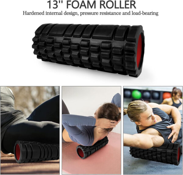 5 in 1 Foam Roller Set, Trigger Point Foam Roller Patented, Massage Stick, Massage Ball, Resistance Band for Deep Muscle Massage Pilates Yoga, Fitness Exercise for Whole Body