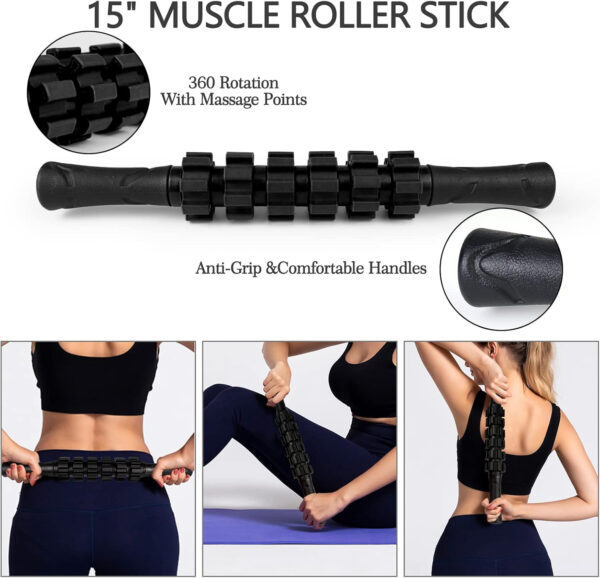 5 in 1 Foam Roller Set, Trigger Point Foam Roller Patented, Massage Stick, Massage Ball, Resistance Band for Deep Muscle Massage Pilates Yoga, Fitness Exercise for Whole Body