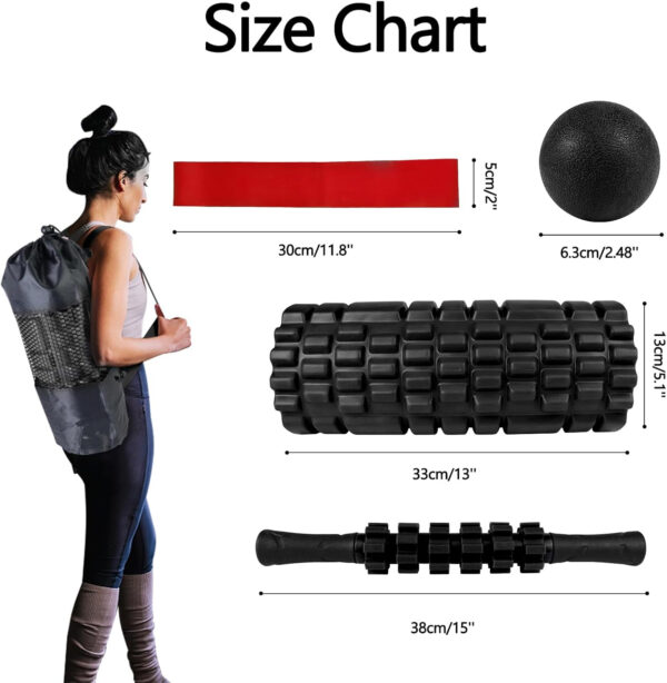 5 in 1 Foam Roller Set, Trigger Point Foam Roller Patented, Massage Stick, Massage Ball, Resistance Band for Deep Muscle Massage Pilates Yoga, Fitness Exercise for Whole Body