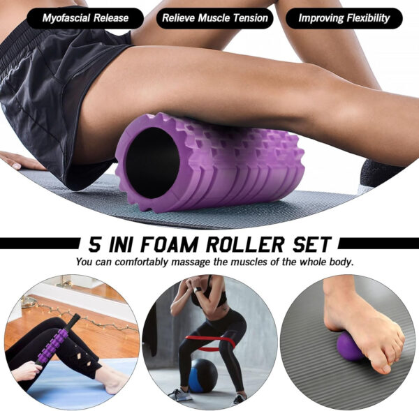 5 in 1 Foam Roller Set, Trigger Point Foam Roller Patented, Massage Stick, Massage Ball, Resistance Band for Deep Muscle Massage Pilates Yoga, Fitness Exercise for Whole Body