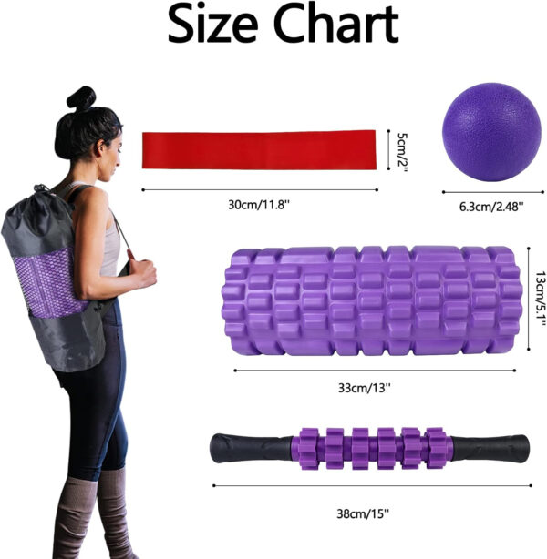5 in 1 Foam Roller Set, Trigger Point Foam Roller Patented, Massage Stick, Massage Ball, Resistance Band for Deep Muscle Massage Pilates Yoga, Fitness Exercise for Whole Body