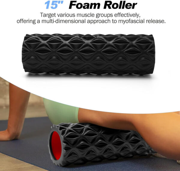 5 in 1 Foam Roller Set, Trigger Point Foam Roller Patented, Massage Stick, Massage Ball, Resistance Band for Deep Muscle Massage Pilates Yoga, Fitness Exercise for Whole Body