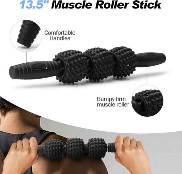 5 in 1 Foam Roller Set, Trigger Point Foam Roller Patented, Massage Stick, Massage Ball, Resistance Band for Deep Muscle Massage Pilates Yoga, Fitness Exercise for Whole Body