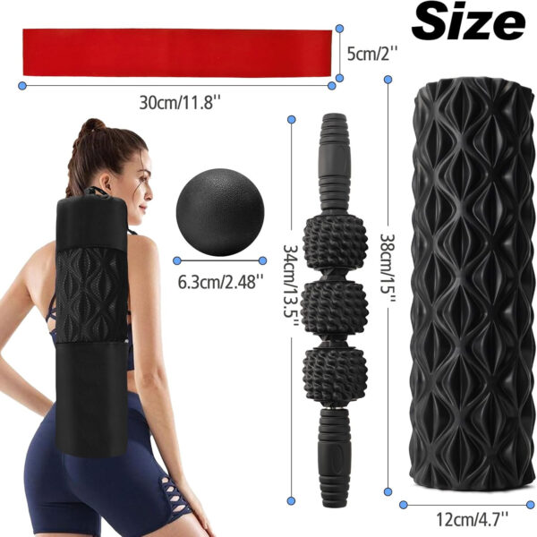 5 in 1 Foam Roller Set, Trigger Point Foam Roller Patented, Massage Stick, Massage Ball, Resistance Band for Deep Muscle Massage Pilates Yoga, Fitness Exercise for Whole Body