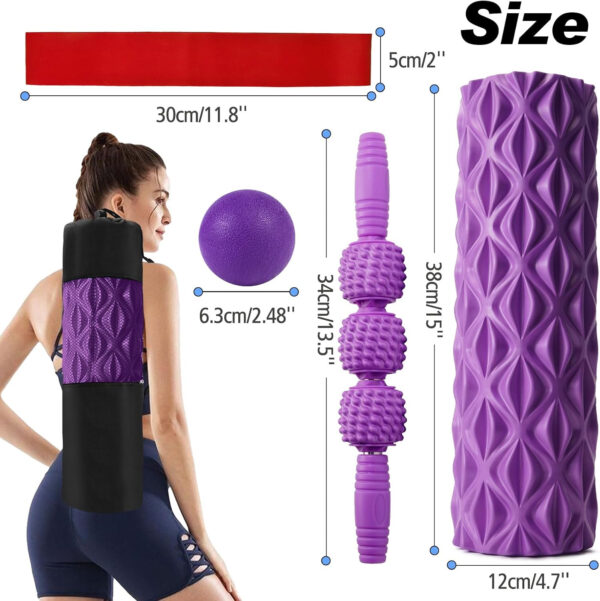 5 in 1 Foam Roller Set, Trigger Point Foam Roller Patented, Massage Stick, Massage Ball, Resistance Band for Deep Muscle Massage Pilates Yoga, Fitness Exercise for Whole Body