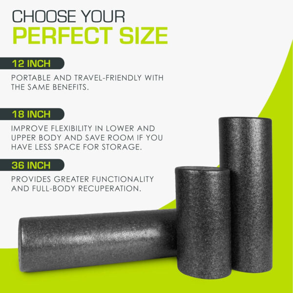 6893581ecbc66710fc13c5f2f11216e49cc9918a1dbee6a7873bf.jpg ProsourceFit High Density Foam Rollers 12 - inches long, Firm Full Body Athletic Massage Tool for Back Stretching, Yoga, Pilates, Post Workout Muscle Recuperation, Black