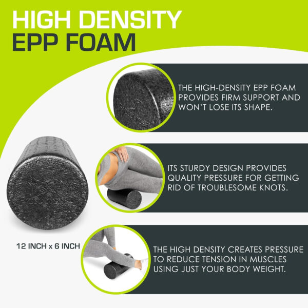 6893582aa7e9868d3d08ae965ccba694eff57fe447ecdc62f9365.jpg ProsourceFit High Density Foam Rollers 12 - inches long, Firm Full Body Athletic Massage Tool for Back Stretching, Yoga, Pilates, Post Workout Muscle Recuperation, Black