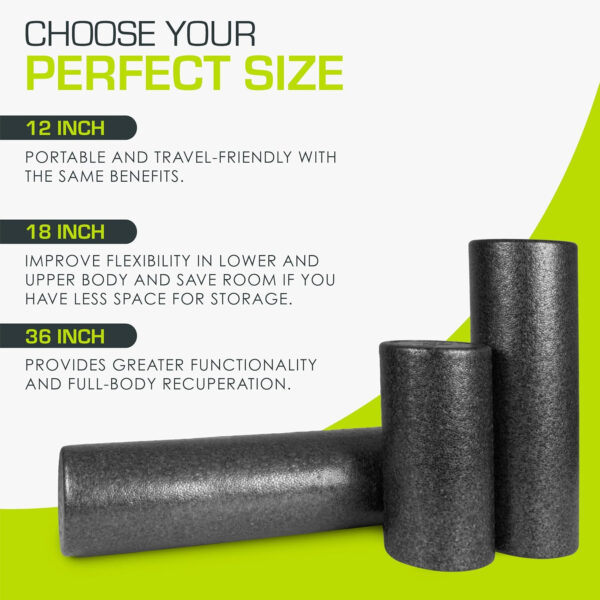 6893582cc4d00a89f31eee2ba65c1e5db13032f70a035cd6348bb.jpg ProsourceFit High Density Foam Rollers 12 - inches long, Firm Full Body Athletic Massage Tool for Back Stretching, Yoga, Pilates, Post Workout Muscle Recuperation, Black
