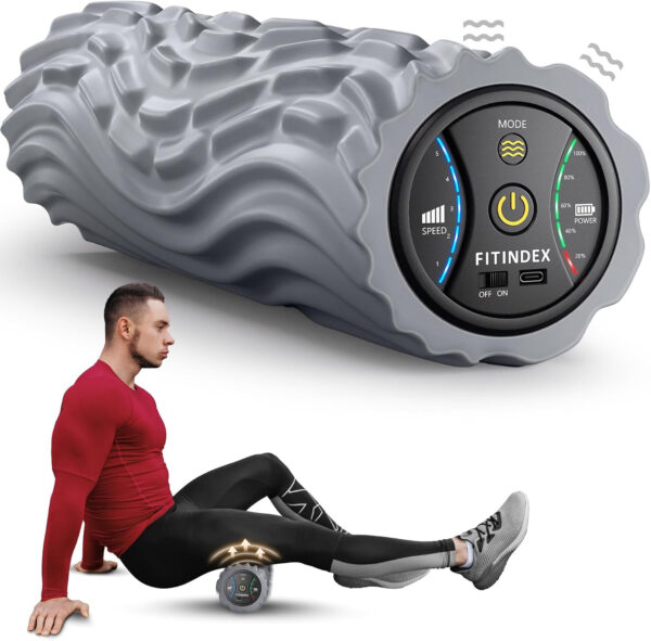 68935865e810524b696d1b5aa2b5a309b2cbab4ffdf2ba256341d.jpg FITINDEX Vibrating Foam Roller for Back Pain, 5-Speed Muscle Massage, FSA HSA Eligible, Exercise, Muscles Deep Tissue, Physical Therapy, Pilates, Yoga, Neck, Leg, Rechargeable, Travel Portable Gray