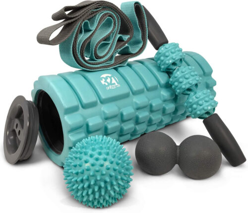 321 STRONG 5 in 1 Foam Roller Set with Hollow Core Deep Tissue Massager, Muscle Roller Stick, Stretching Strap, Spikey Plantar Fasciitis Ball, and Carry Bag, with 4K eBook