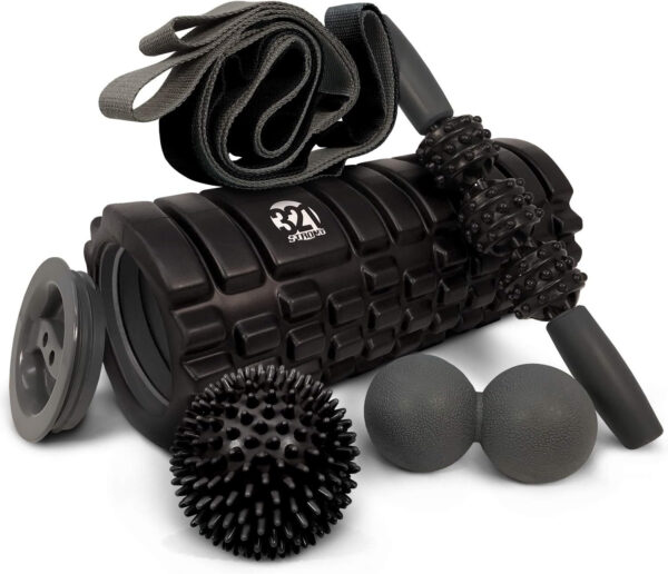 689358e1abfd9bd80034f33d1ecc8d83d69d017c94665268b4ed2.jpg 321 STRONG 5 in 1 Foam Roller Set with Hollow Core Deep Tissue Massager, Muscle Roller Stick, Stretching Strap, Spikey Plantar Fasciitis Ball, and Carry Bag, with 4K eBook