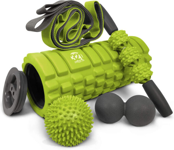 689358e9d621dbe9f32c6fbfc376d1cc34a6440c009a56998e6cf.jpg 321 STRONG 5 in 1 Foam Roller Set with Hollow Core Deep Tissue Massager, Muscle Roller Stick, Stretching Strap, Spikey Plantar Fasciitis Ball, and Carry Bag, with 4K eBook