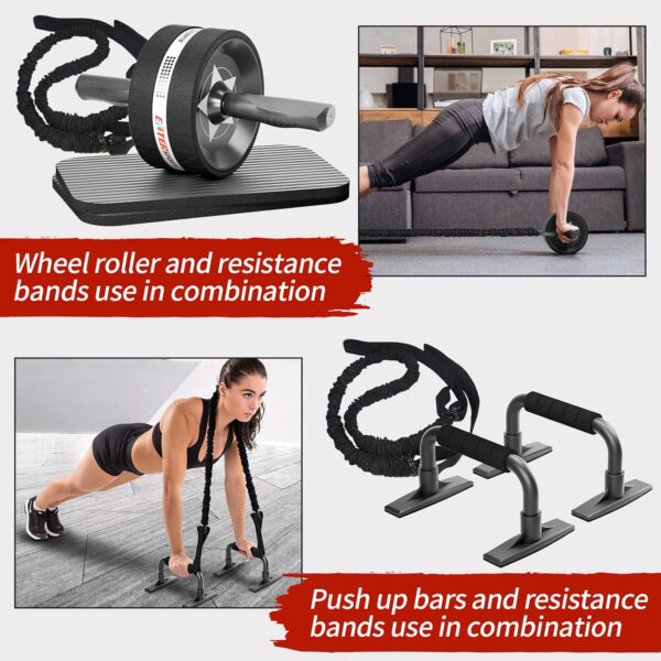 68935d33ade073d5b19d2e18ca5b9342347608976f5bc9dd12ba3.jpg Ab Rollers Wheel Kit, Exercise Wheel Core Strength Training Abdominal Roller Set with Push Up Bars, Resistance Bands, Knee Mat Home Gym Fitness Equipment for Abs Workout