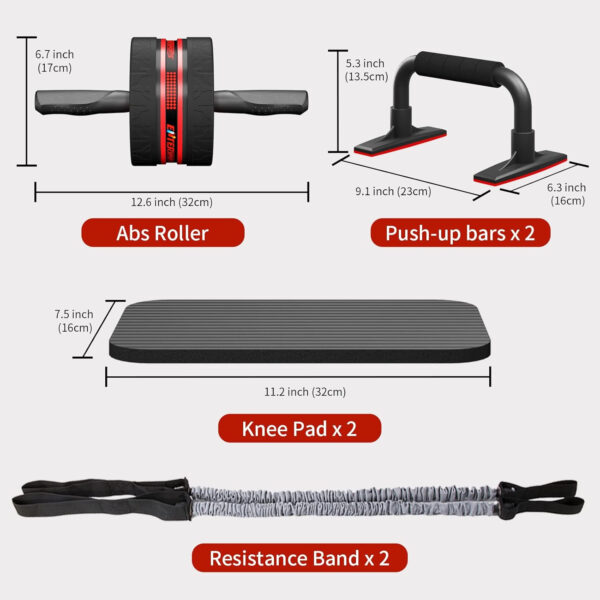 68935d39e4a1356727db2dc425ac0fb752e78fe543e382e52bb77.jpg Ab Rollers Wheel Kit, Exercise Wheel Core Strength Training Abdominal Roller Set with Push Up Bars, Resistance Bands, Knee Mat Home Gym Fitness Equipment for Abs Workout