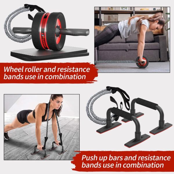68935d3b0c1b92175b9a8172f9184a9c00b1f9677f3f0aa67d4ad.jpg Ab Rollers Wheel Kit, Exercise Wheel Core Strength Training Abdominal Roller Set with Push Up Bars, Resistance Bands, Knee Mat Home Gym Fitness Equipment for Abs Workout