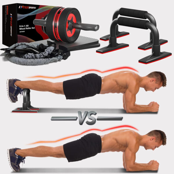 68935d3d01c68fc229c94ea92b36ebdac209e898e2dd77ba8891a.jpg Ab Rollers Wheel Kit, Exercise Wheel Core Strength Training Abdominal Roller Set with Push Up Bars, Resistance Bands, Knee Mat Home Gym Fitness Equipment for Abs Workout