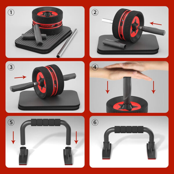 68935d3de67685593d9911f6463751dbe27dcc2bf6673263da08e.jpg Ab Rollers Wheel Kit, Exercise Wheel Core Strength Training Abdominal Roller Set with Push Up Bars, Resistance Bands, Knee Mat Home Gym Fitness Equipment for Abs Workout