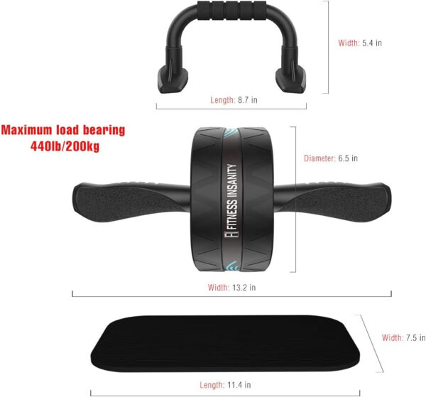 Ab Roller Wheel, 6-in-1 Ab Roller Kit with Knee Mat, Push-Up Bars, Resistance Bands, Workout Poster, Workout Guide, Perfect Home Gym Equipment for Men Women Abdominal Exercise