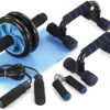 TOMSHOO AB Wheel Roller Kit with Push-Up Bar, Knee Mat, Jump Rope and Hand Gripper - Home Gym Workout for Men Women Core Strength & Abdominal Exercis
