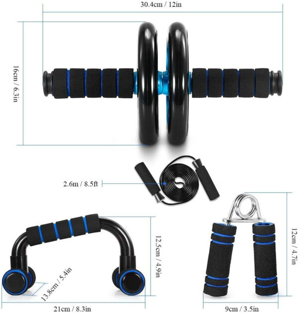 TOMSHOO AB Wheel Roller Kit with Push-Up Bar, Knee Mat, Jump Rope and Hand Gripper - Home Gym Workout for Men Women Core Strength & Abdominal Exercis