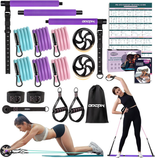68935f3fd2cd66775b1e28b986d73dc8d58e4b605b3eaf47f222b.jpg Pilates Bar Kit with Resistance Bands, Multifunctinal Exercise Bar with Ab Roller for Pilates/Abs/Weight Loss, Portable Home Gym Pilates bar kit for Full Body Training Women
