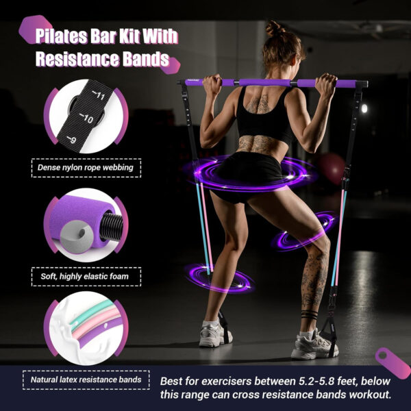 68935f421f4640dc52ee99a63f8beb01c9f1905a2a764d800b065.jpg Pilates Bar Kit with Resistance Bands, Multifunctinal Exercise Bar with Ab Roller for Pilates/Abs/Weight Loss, Portable Home Gym Pilates bar kit for Full Body Training Women