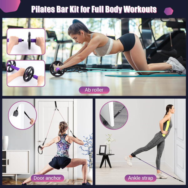 68935f45478023d49c3f231e595df99828f17c0fa09d23a2e5609.jpg Pilates Bar Kit with Resistance Bands, Multifunctinal Exercise Bar with Ab Roller for Pilates/Abs/Weight Loss, Portable Home Gym Pilates bar kit for Full Body Training Women