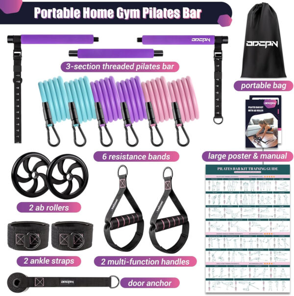 68935f465438688f4cf02616473595579fea2d90f54ebd3ff8576.jpg Pilates Bar Kit with Resistance Bands, Multifunctinal Exercise Bar with Ab Roller for Pilates/Abs/Weight Loss, Portable Home Gym Pilates bar kit for Full Body Training Women