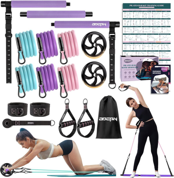 68935f476ef49a0416efe427658ab504c26b510bf30e659f27503.jpg Pilates Bar Kit with Resistance Bands, Multifunctinal Exercise Bar with Ab Roller for Pilates/Abs/Weight Loss, Portable Home Gym Pilates bar kit for Full Body Training Women