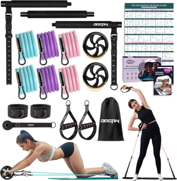 68935f48a36fc87fbe833bd525636ddc0051f3f154fa3c43a8062.jpg Pilates Bar Kit with Resistance Bands, Multifunctinal Exercise Bar with Ab Roller for Pilates/Abs/Weight Loss, Portable Home Gym Pilates bar kit for Full Body Training Women